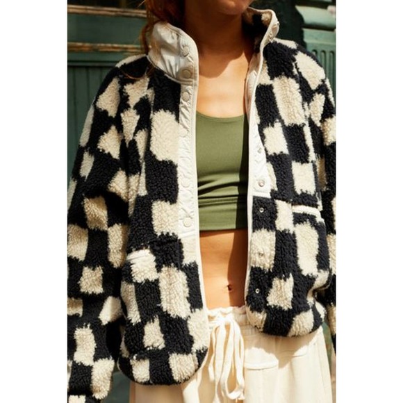 Free People Jackets & Blazers - Free People Movement Hit the Slopes Printed Fleece Checkered Jacket XL